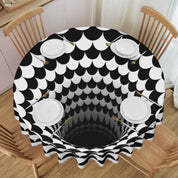Toalha de Mesa Redonda Ilusão Óptica Preto e Branco 60"