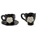 Caneca de café com pétalas, criativa, pintada à mão, rosa branca, copos e pires, casa, chá da tarde, caneca de cerâmica, caneca tridimensional