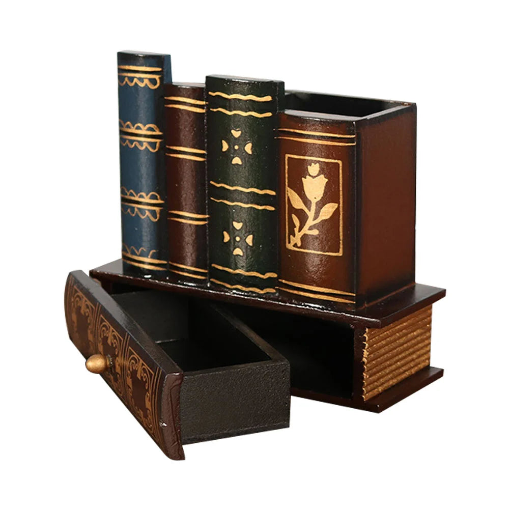Suporte de caneta de madeira, suporte de caneta, armazenamento de papelaria, recipiente retrô, pote de escova, mesa de escritório, copo de lápis ganizer