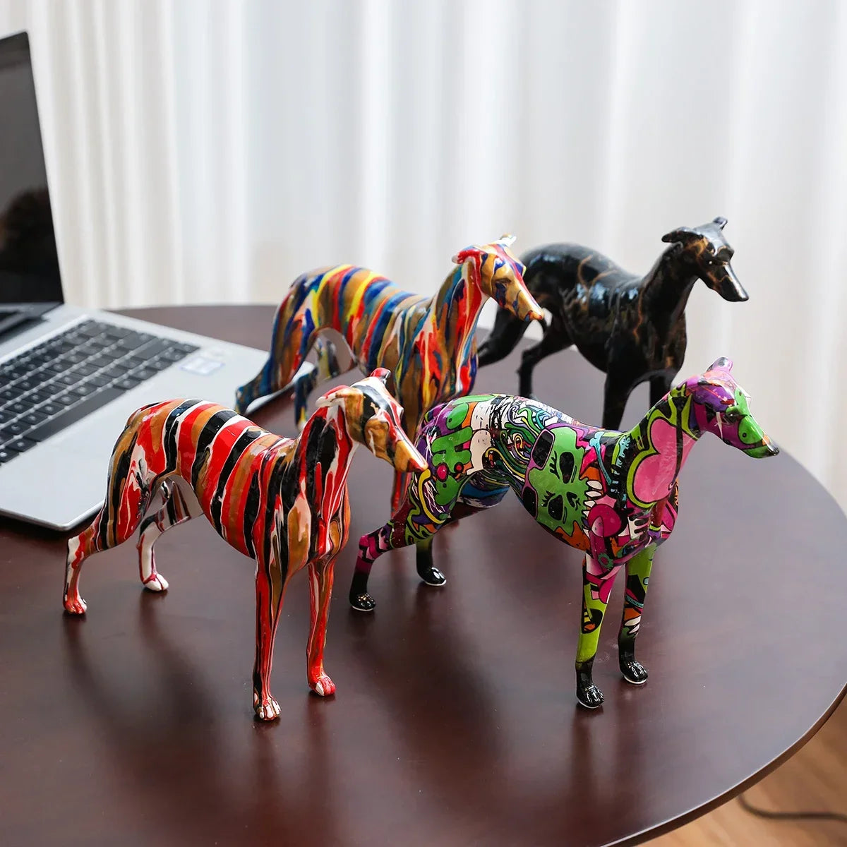 9.84inch Painting Art Graffiti Greyhound Family Dog Whibbit Dog Creative Resin Crafts Home Decoration Wine Cabinet Office Gift