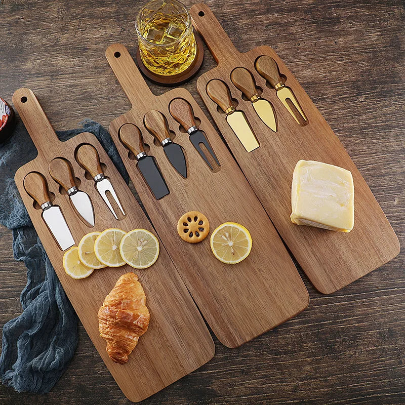 Tábua e Facas Para Queijo em Acácia