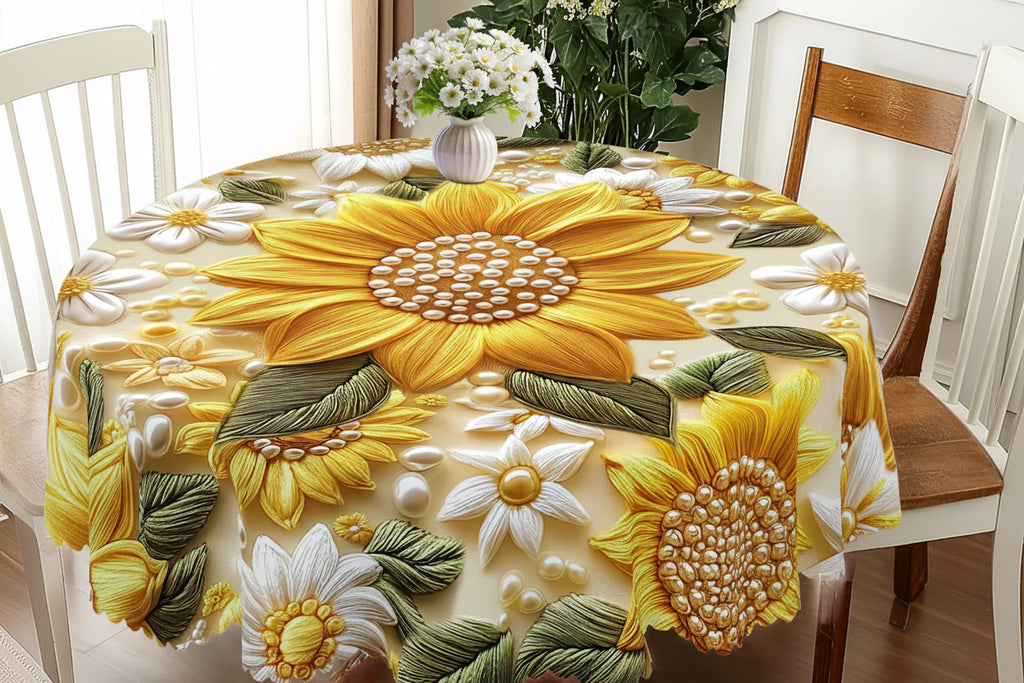 1 Toalha de mesa criativa com estampa de flor estéreo 3D, flores amarelas brilhantes, design de padrão de pérola, piquenique estilo de acampamento de primavera e verão, temporada de casamento, dia das mães, aniversário, decoração de festa de aniversário de jardim, acessórios de cozinha, terraço de restaurante, presente perfeito para amigos, vários tamanhos