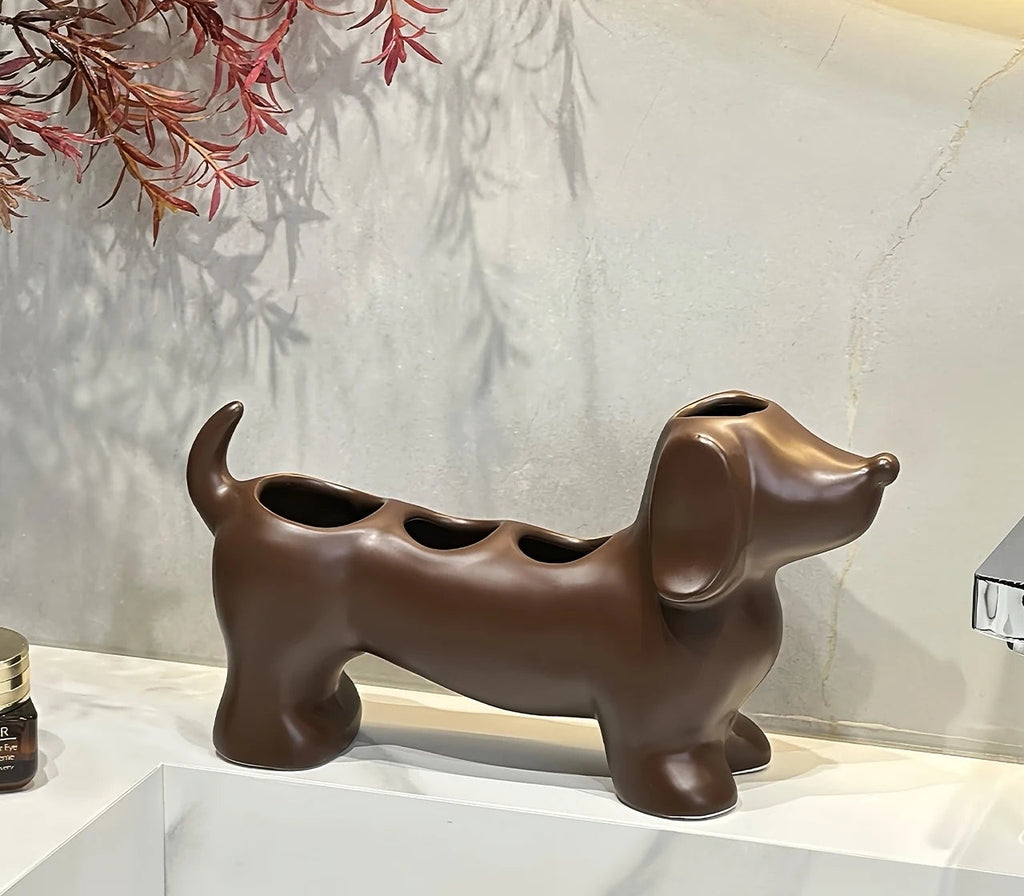 Dachshund cerâmica suporte de escova de dentes elétrica rack armazenamento pia do banheiro lavatório pasta de dentes base decoração do banheiro