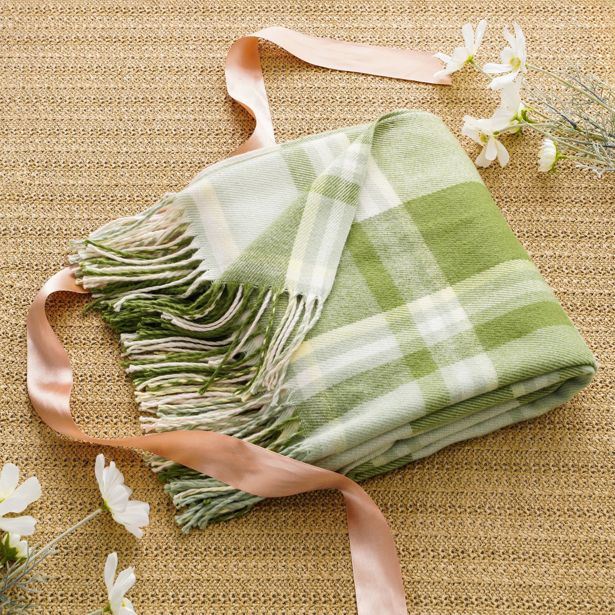 Battilo xadrez lance cobertor para cama sofá verde leve cobertor de caxemira cobertores com borlas primavera lance decoração para casa