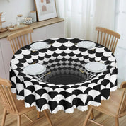 Toalha de Mesa Redonda Ilusão Óptica Preto e Branco 60"