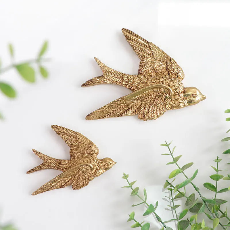 5.6*6.6 polegadas material de resina retro ouro voando andorinha decoração de parede de casa pendurado na parede