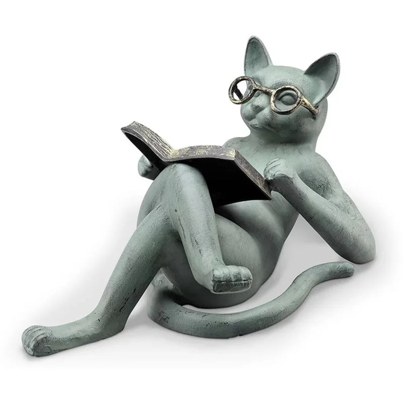 Ler literatura gato artesanato decoração criativa ler gato casa mesa decoração estátua escritório decoração para casa presente acessórios do carro