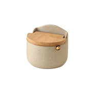 Jarra de tempero de cerâmica estilo japonês, tampa de bambu, jarra de especiarias com colher, cozinha, açúcar, sal, especiarias, caixa de armazenamento, recipiente doméstico