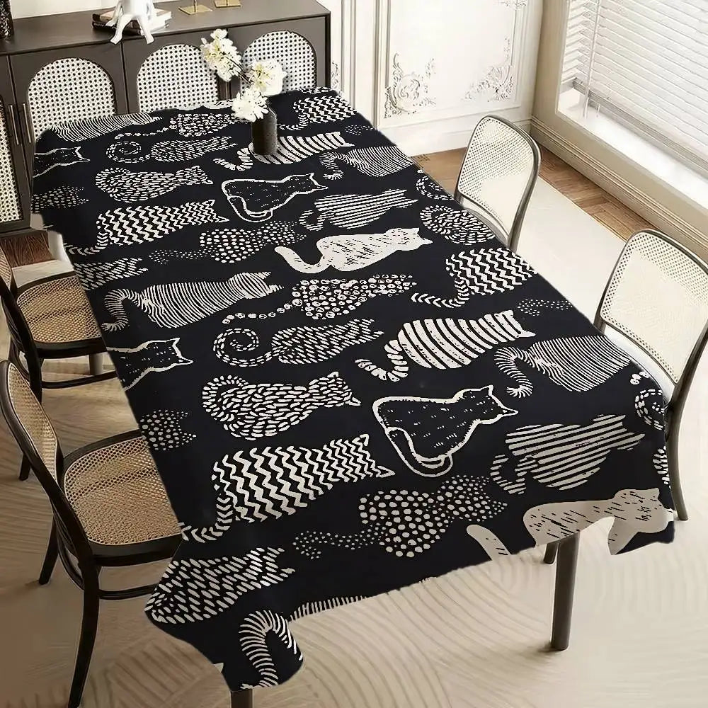 Textura gato pano de mesa retangular mancha toalha de mesa oleada mantel mesa impermeável decoração