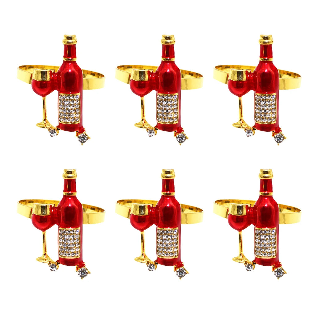 6 pçs anéis de guardanapo de natal árvore de natal floco de neve veados quebra-nozes guardanapo titular fivela de guardanapo de ouro para festa de natal decoração de mesa