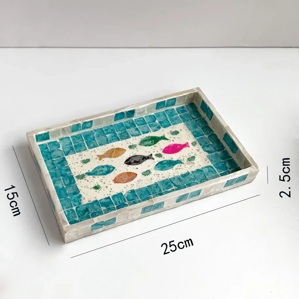 Bandeja retangular de concha oval, placa de armazenamento colorida, sala de estar, bolo, café, restaurante, decorações de armazenamento, organizador de joias