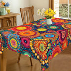 1 pedaço de toalha de mesa boêmia redonda e retangular, disponível em vários tamanhos, design de estampa de bolinhas, cultura hippie, decoração de carnaval, mexicana, primavera e verão, toalhas de mesa para cozinha doméstica, festas, decoração étnica de férias