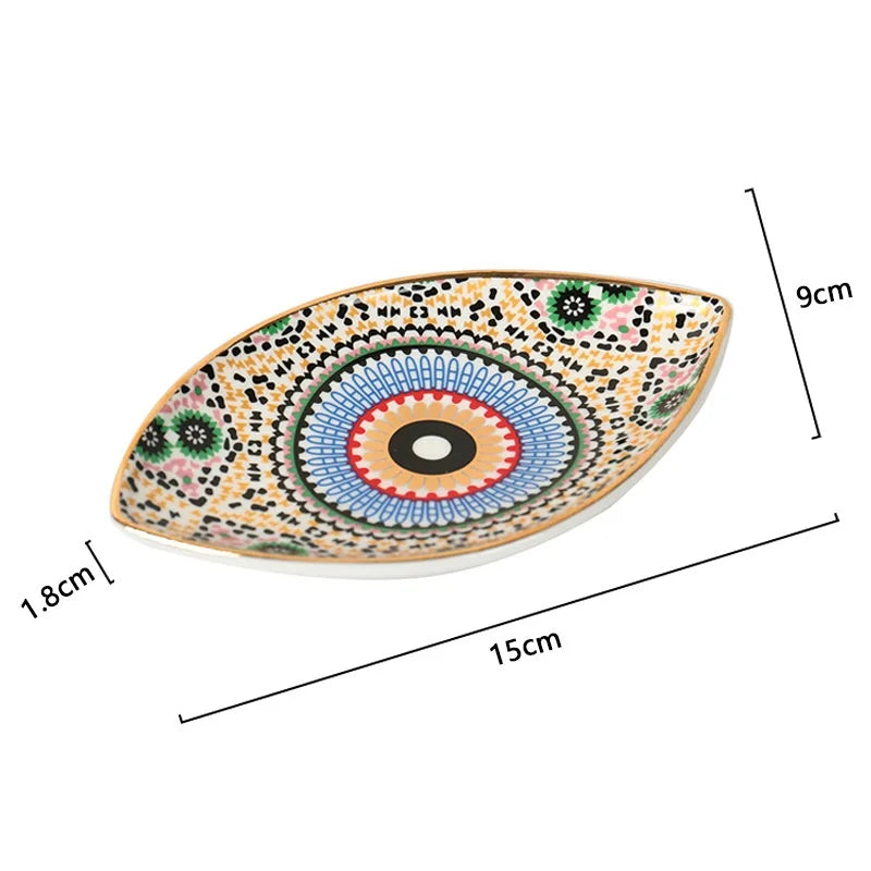 Criativo Devil Eye Imprime Bandeja De Armazenamento De Jóias, bandeja De Cerâmica Oval, Decoração De Varejo Doméstico, Ornamentos, 1 Peça