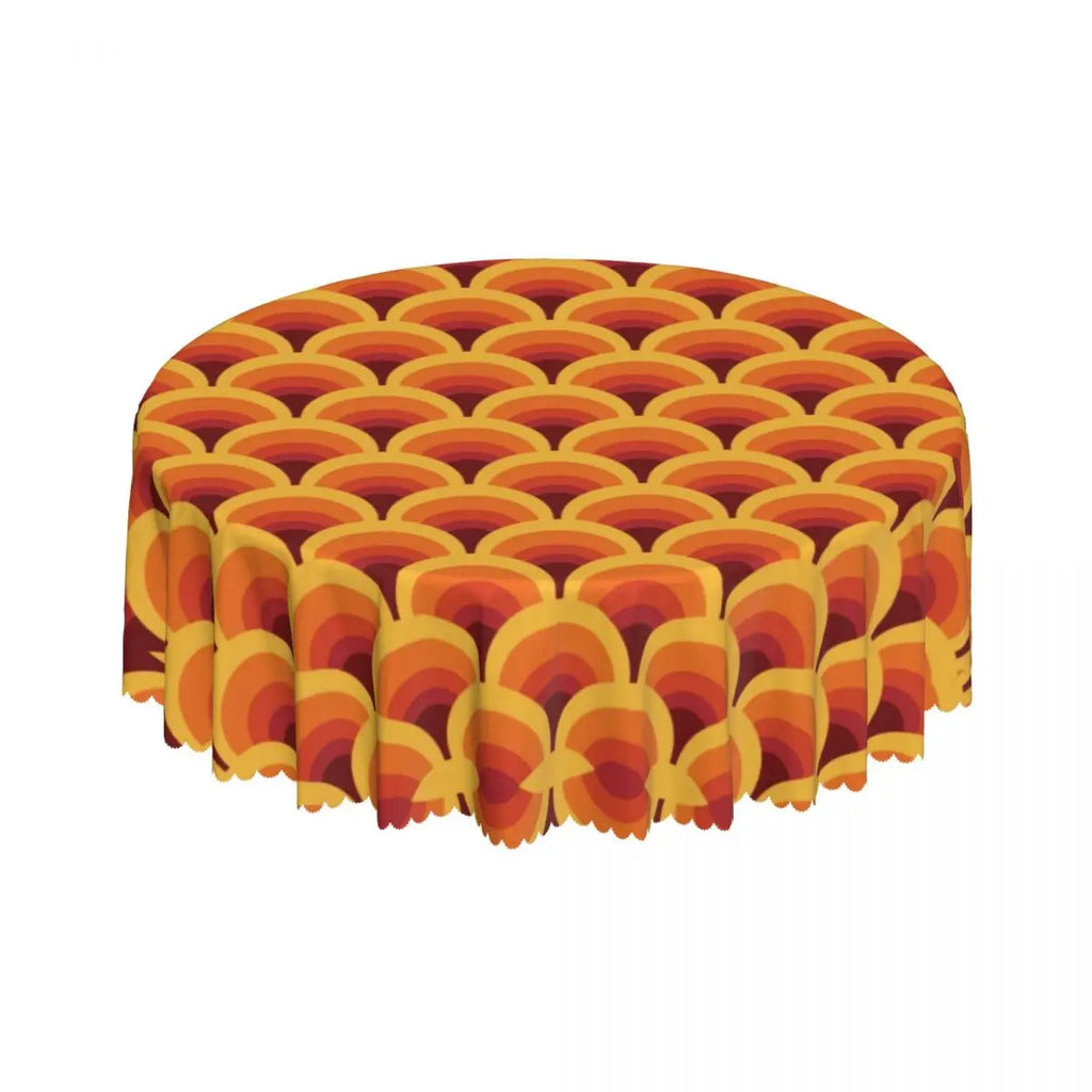 Orange Wave Gradient Retro Pattern Round Tablecloths 60 Inch Abstract Geometric Table Covers for Kitchen Table Cloth