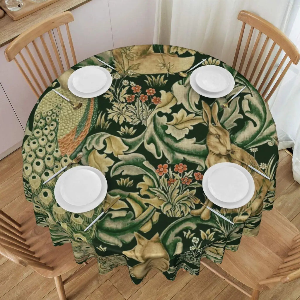 Redonda Pavões E Raposa Por William Morris Toalha De Mesa À Prova De Óleo À Prova D' Água Cobre Animais Da Floresta Têxtil Padrão Toalha De Mesa