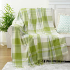 Battilo xadrez lance cobertor para cama sofá verde leve cobertor de caxemira cobertores com borlas primavera lance decoração para casa
