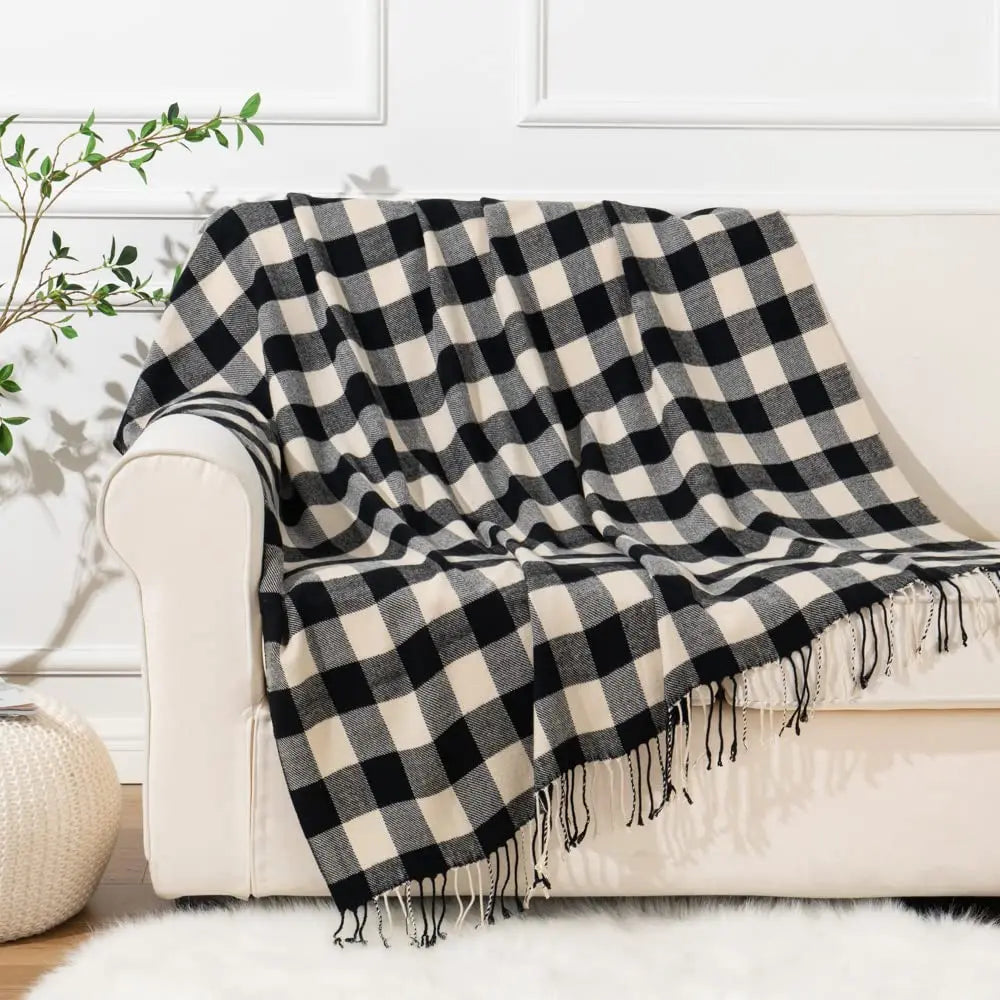 Battilo xadrez lance cobertor para cama sofá verde leve cobertor de caxemira cobertores com borlas primavera lance decoração para casa