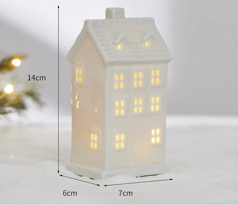 Ornamentos criativos de cerâmica pequenas casas decorações de natal brilhantes casas de neve mobiliário doméstico ins ornamentos decoração