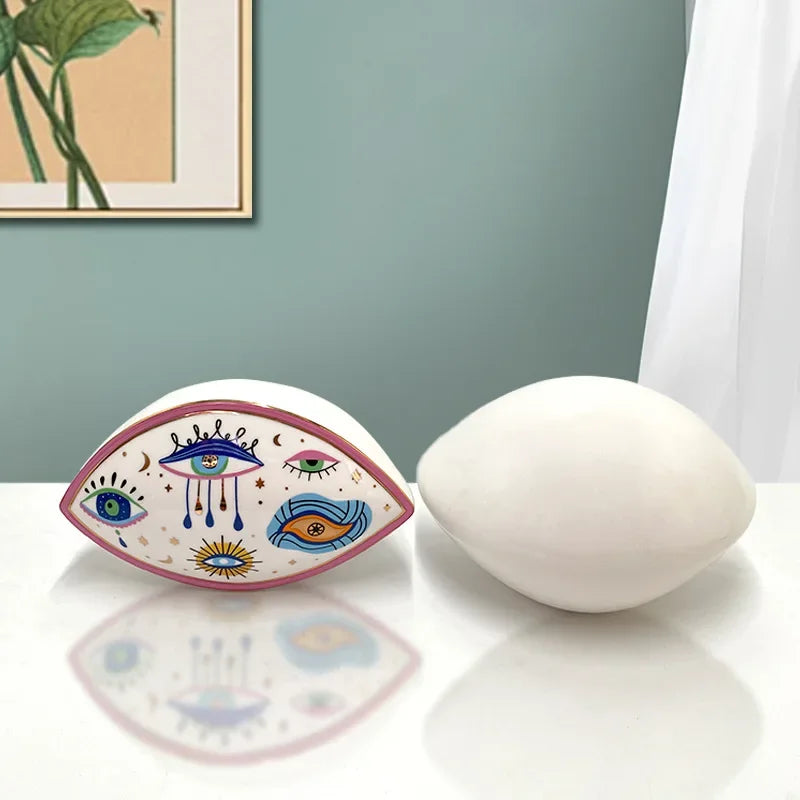 Artesanato de cerâmica criativo, decoração de casa, azul turco, esculturas de mau olhado, estátua de olho do diabo, estilo marrocos, ornamentos de mesa