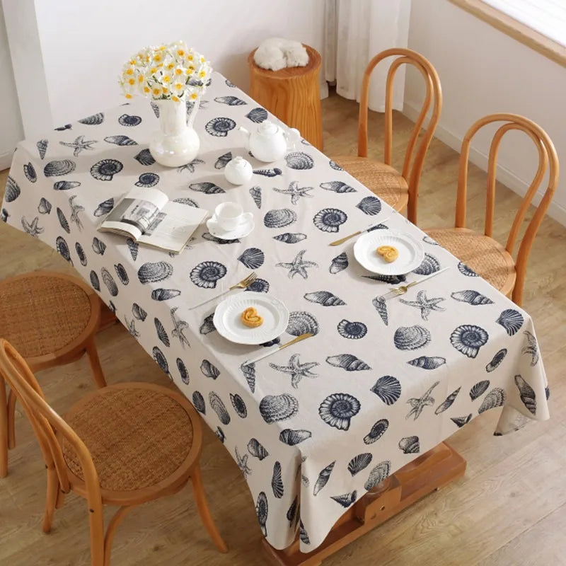 Toalhas de mesa de linho de algodão com padrão de concha do mar estilo ins pano de mesa retangular para casa café cozinha festa capa de mesa de cozinha