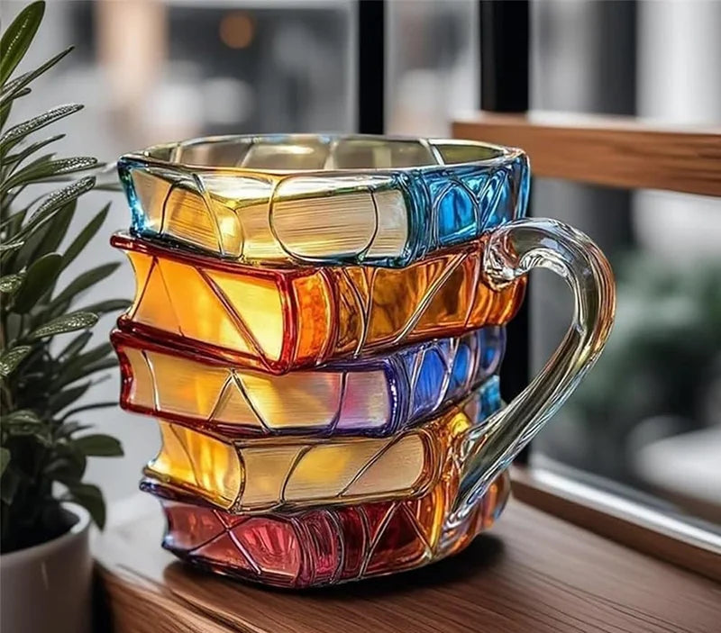 Caneca de livro pintada 11oz, novidade, livros pintados em 3d, caneca de café, livros de resina coloridos exclusivos, pilha de copo de café, coleção de presentes
