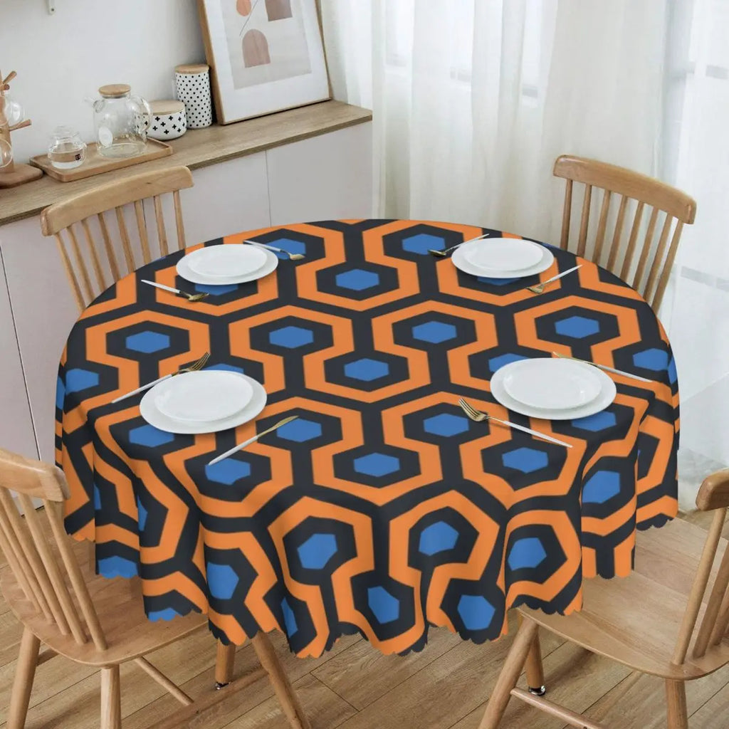Orange Wave Gradient Retro Pattern Round Tablecloths 60 Inch Abstract Geometric Table Covers for Kitchen Table Cloth