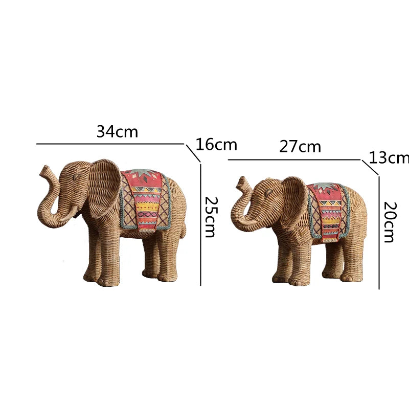 Ornamentos de artesanato de resina trançado pintados à mão elefante ornamento simulação estátua animal artesanal elefante decoração