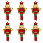 6 pçs anéis de guardanapo de natal árvore de natal floco de neve veados quebra-nozes guardanapo titular fivela de guardanapo de ouro para festa de natal decoração de mesa