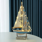 Retro estilo mediterrâneo de madeira led barco à vela modelo criativo oceano estilo desktop ornamento artesanato pequeno barco decoração para casa presente