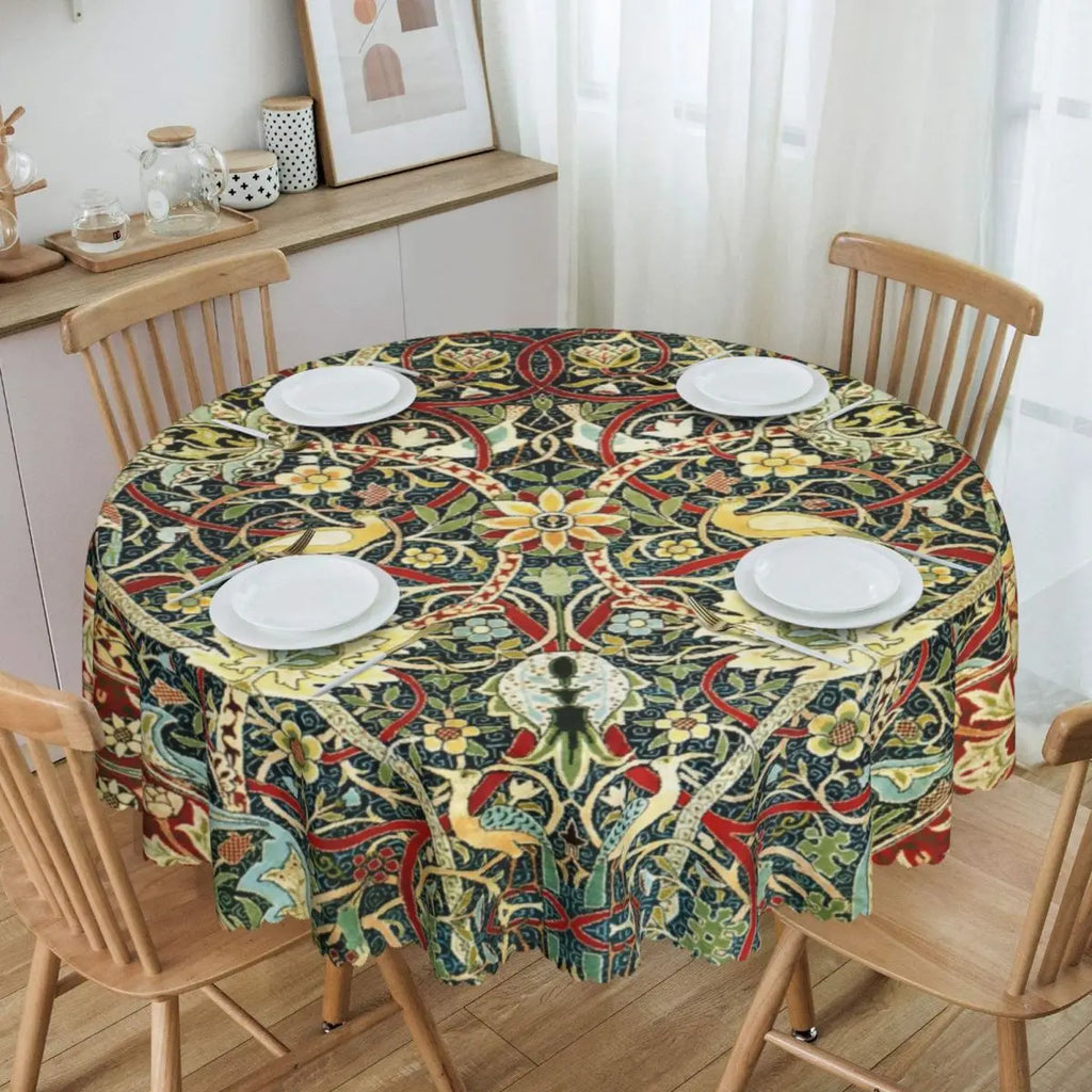 Redonda Pavões E Raposa Por William Morris Toalha De Mesa À Prova De Óleo À Prova D' Água Cobre Animais Da Floresta Têxtil Padrão Toalha De Mesa