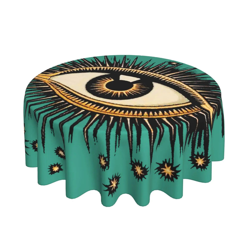 Toalha de mesa redonda de mau olhado, capa de mesa decorativa de tecido, toalha de mesa de 60 polegadas para mesa