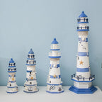 Estilo mediterrâneo listra farol simulação modelo artesanal de madeira torre observação ornamentos artesanato decoração para casa