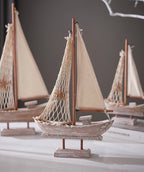 Ornamentos de barco à vela de madeira estilo mediterrâneo retrô feitos à mão pequeno modelo de barco de pesca de madeira artesanato de mesa presente faça você mesmo decoração de casa