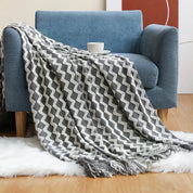 Cobertor de malha acrílica onda cinza, leve e macio, cobertor decorativo com borlas para viagens, sofá, cama