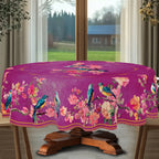 Toalha de mesa floral e pássaro estilo chinês, padrão floral e pássaro rosa, estilo de pintura de lavagem de tinta, pássaro azul, padrão de impressão floral florescendo, bordas em relevo, presente perfeito para família e amigos