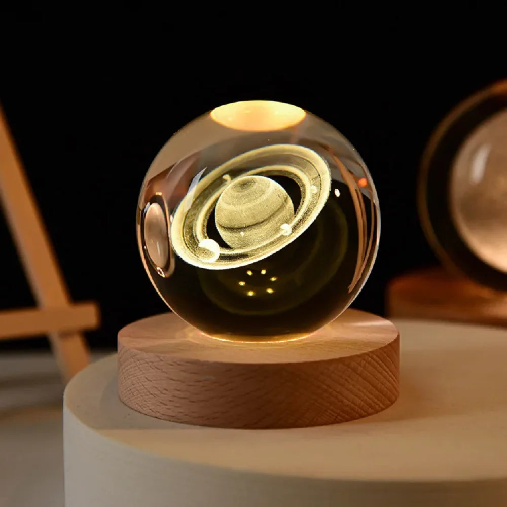 Bola de cristal led night light colorido saturno sistema solar 3d lua candeeiro mesa usb quarto atmosfera lâmpada para aniversário presente do miúdo
