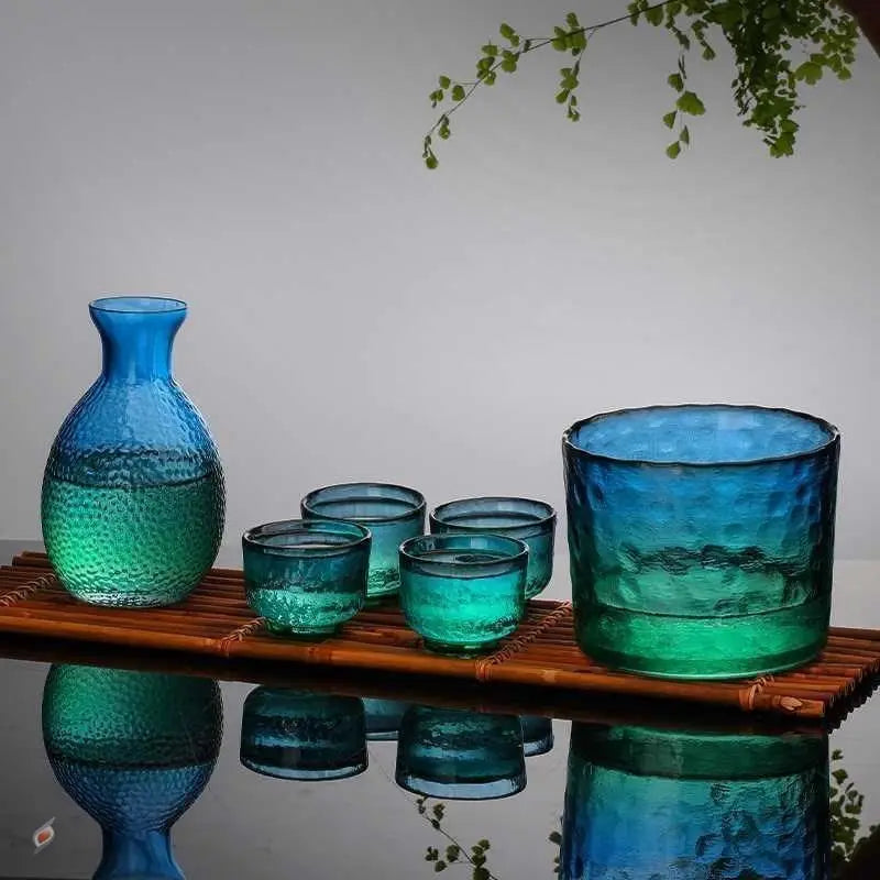 Conjunto de saquê de vidro martelado estilo japonês garrafa e copos de saquê utensílios de bar para casa