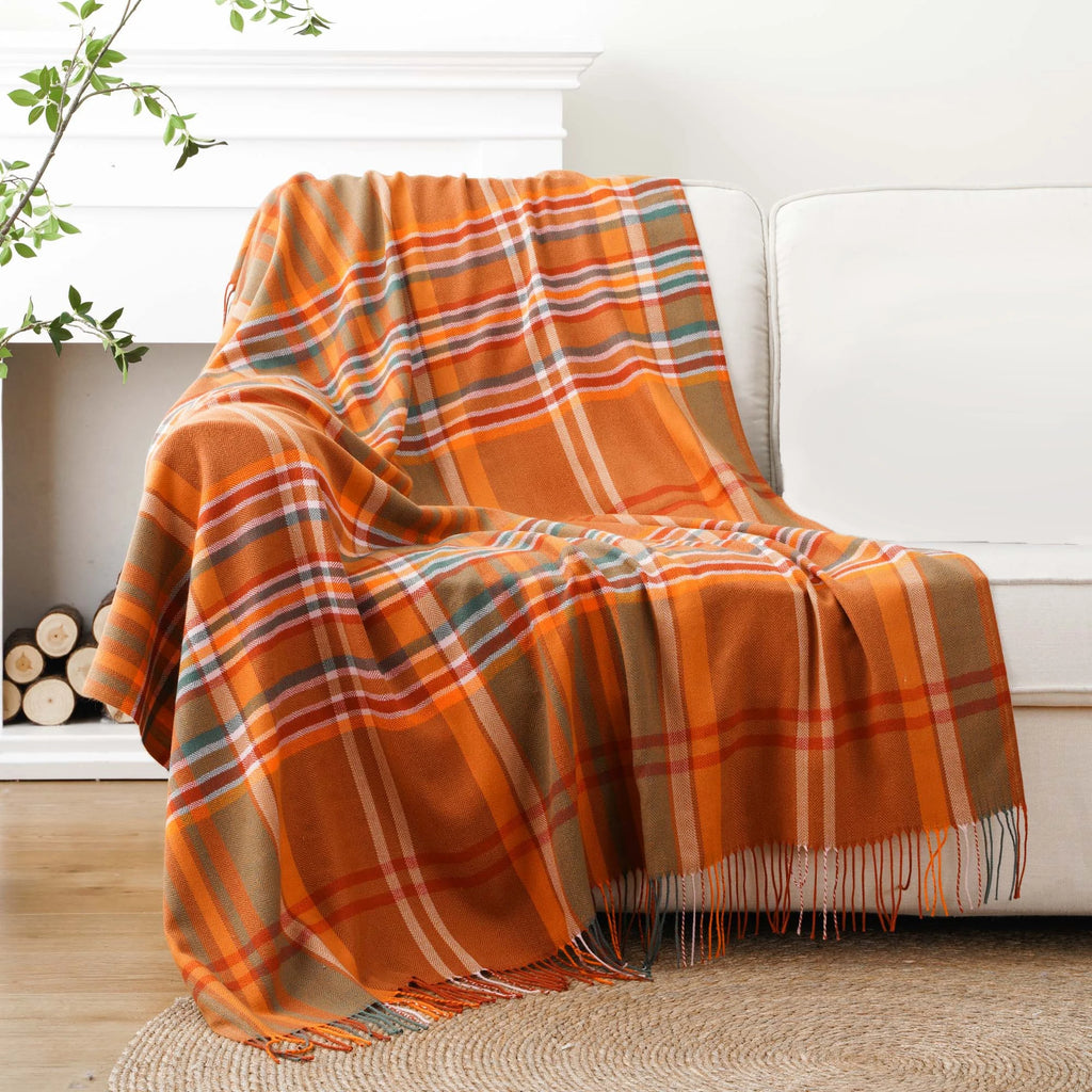 Battilo xadrez lance cobertor para cama sofá verde leve cobertor de caxemira cobertores com borlas primavera lance decoração para casa