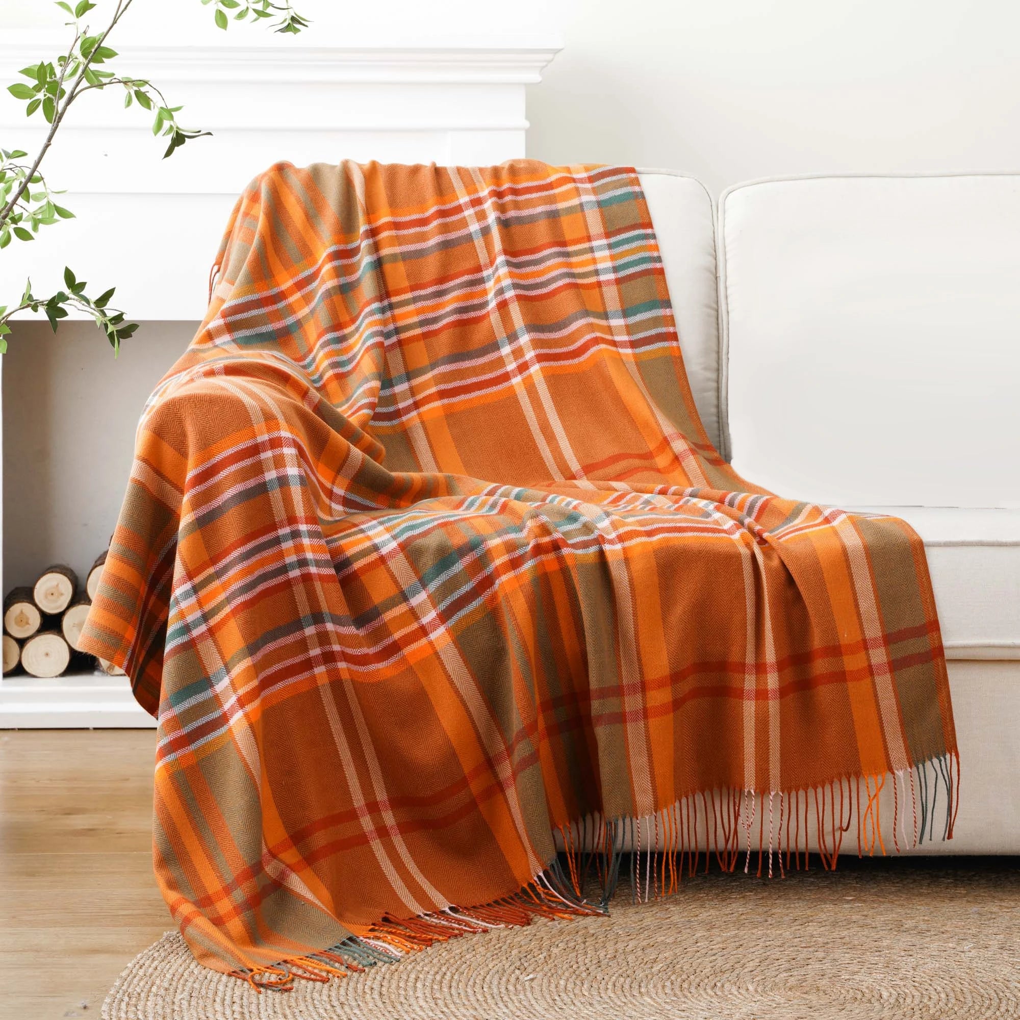 Battilo xadrez lance cobertor para cama sofá verde leve cobertor de caxemira cobertores com borlas primavera lance decoração para casa