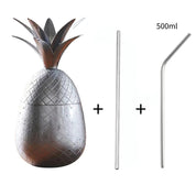 Copo de abacaxi de aço inoxidável, caneca mule de moscou, canecas de metal criativas, copos de vidro de coquetel com canudo e tampa, canecas de coquetel, ferramenta de bar
