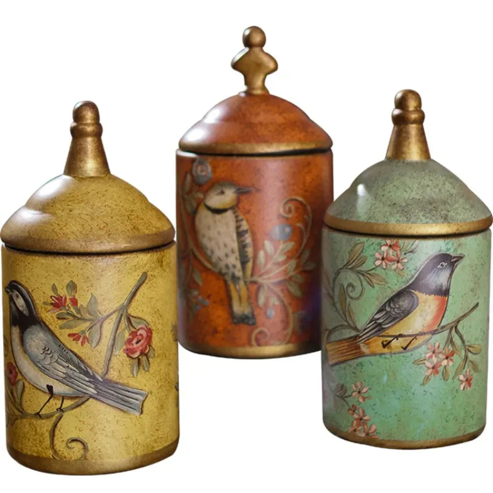 Frascos de armazenamento de cerâmica vintage, jarra de açúcar de cozinha, lata de chá esmaltada à prova de umidade, jarra de armazenamento, ornamento doméstico antigo