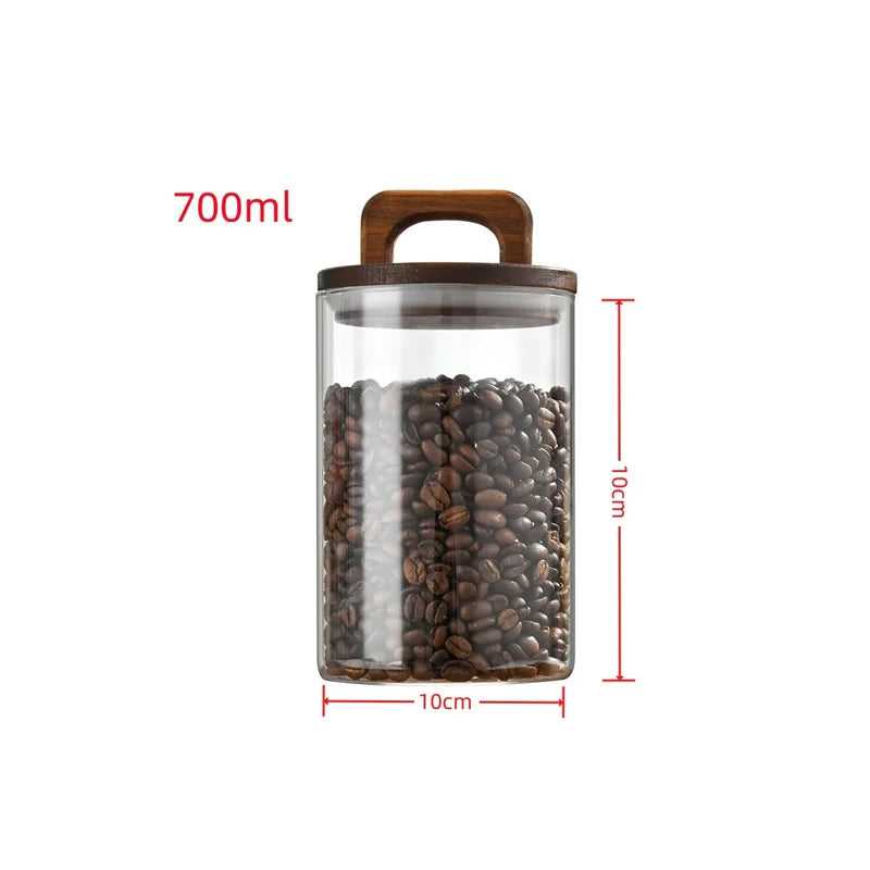 Tampa de madeira pote de vidro hermético recipiente de alimentos chá grãos de café garrafas de armazenamento de cozinha jar selado motivos frasco de doces