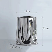 Prata ruffled flor vaso de cerâmica porcelana arranjo flor decoração saco forma terrário vasos decoração para casa