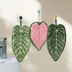 1pc toalha de mão de veludo coral, forma de folha de planta, pode ser pendurada para uso conveniente, superabsorvente, toalha de mão de cozinha e banheiro