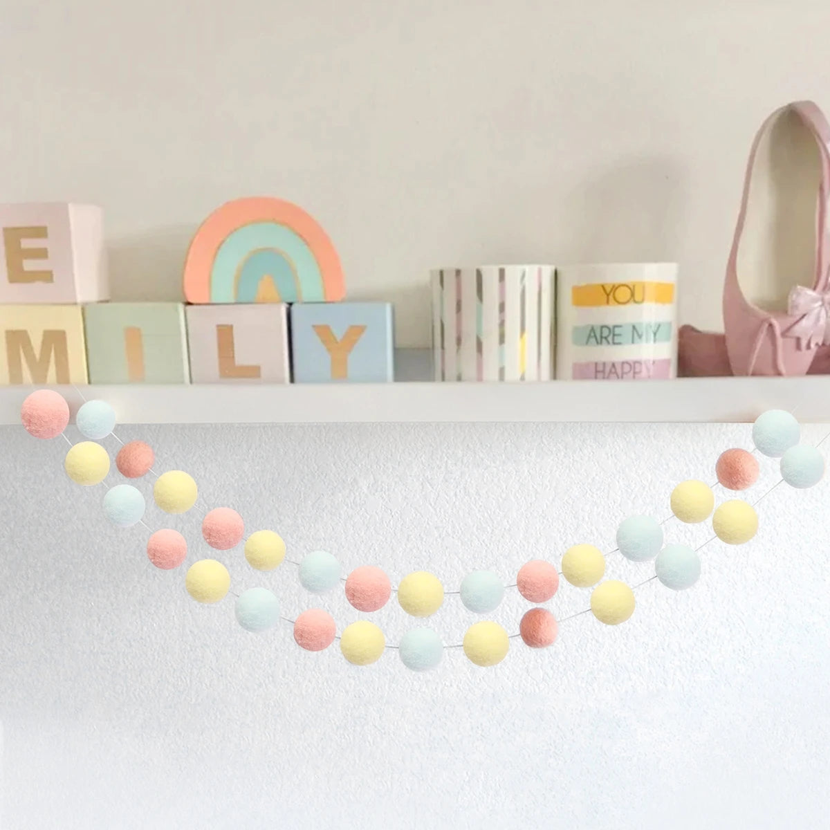 2m bola de feltro guirlanda pompom corda ornamentos para boho casa decoração do quarto chá de bebê aniversário natal decoração da parede