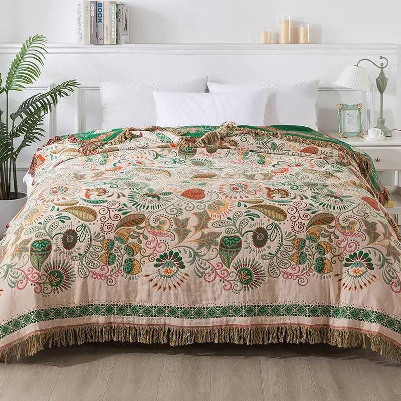 Colcha de algodão puro verão 4 camadas gaze borla toalha colcha ab lado multifuncional cobertor decorar sofá cama capa