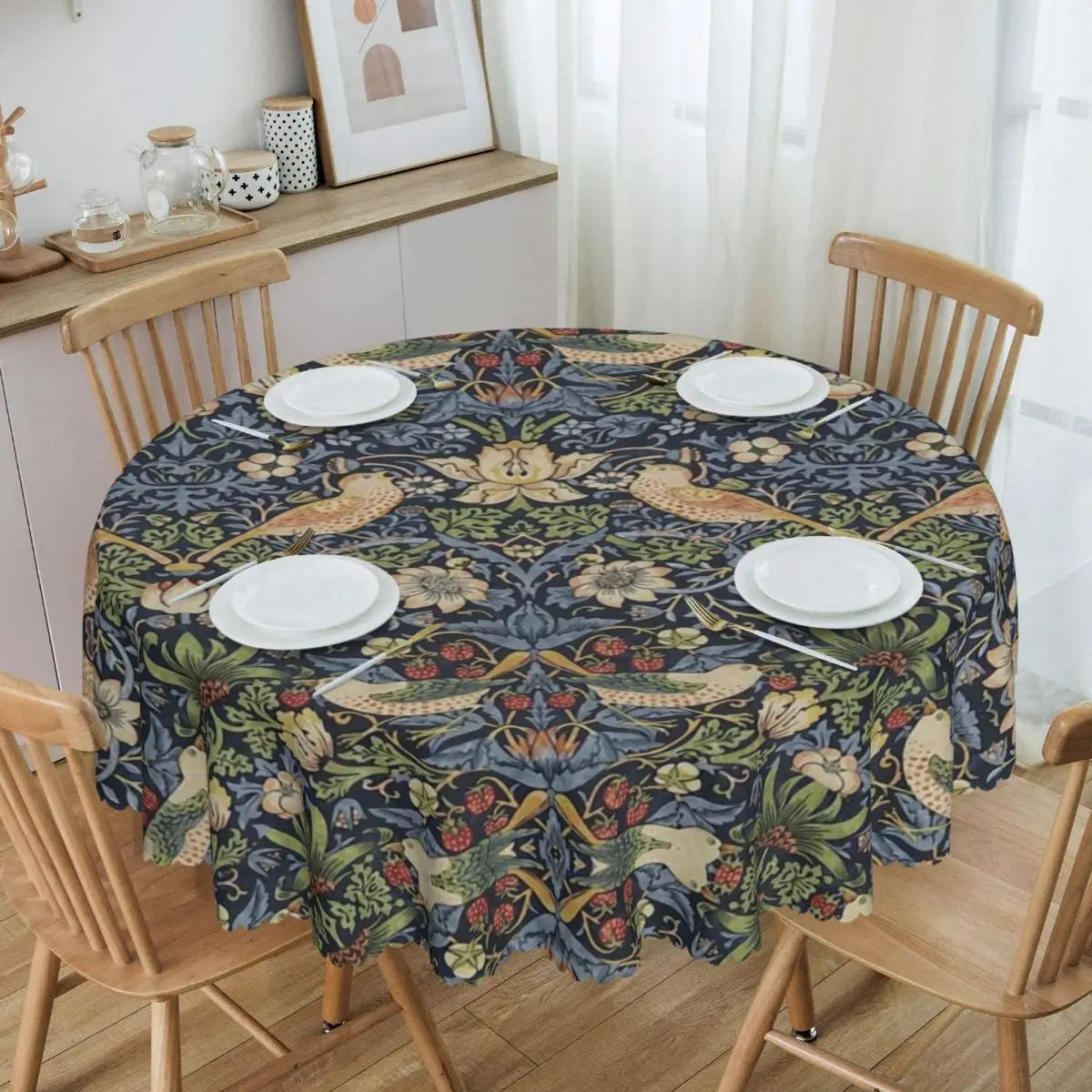 Redonda Pavões E Raposa Por William Morris Toalha De Mesa À Prova De Óleo À Prova D' Água Cobre Animais Da Floresta Têxtil Padrão Toalha De Mesa