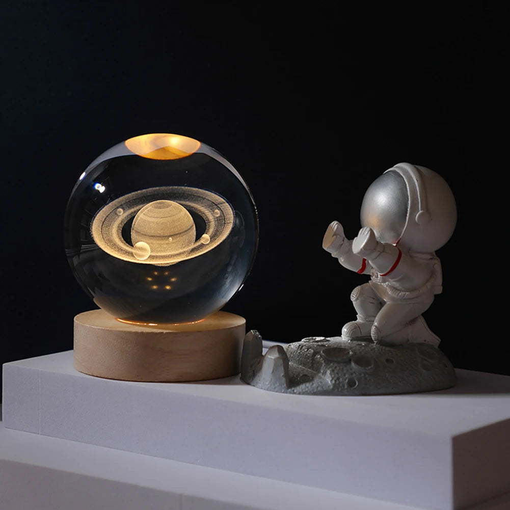 Bola de cristal led night light colorido saturno sistema solar 3d lua candeeiro mesa usb quarto atmosfera lâmpada para aniversário presente do miúdo