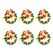6 pçs anéis de guardanapo de natal árvore de natal floco de neve veados quebra-nozes guardanapo titular fivela de guardanapo de ouro para festa de natal decoração de mesa