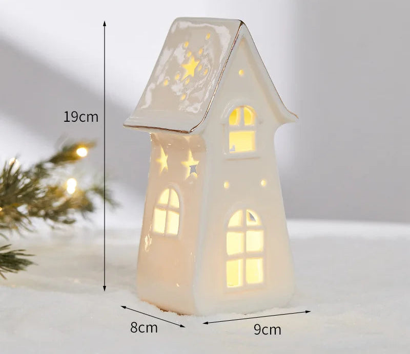 Ornamentos criativos de cerâmica pequenas casas decorações de natal brilhantes casas de neve mobiliário doméstico ins ornamentos decoração